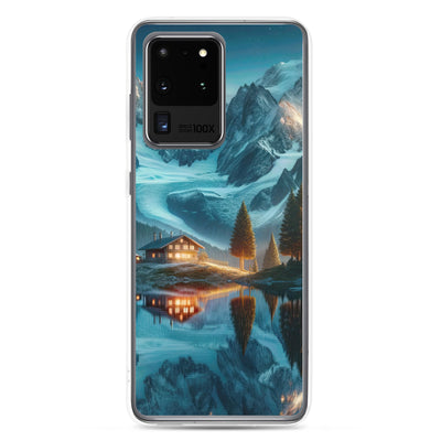 Stille Alpenmajestätik: Digitale Kunst mit Schnee und Bergsee-Spiegelung - Samsung Schutzhülle (durchsichtig) berge xxx yyy zzz Samsung Galaxy S20 Ultra