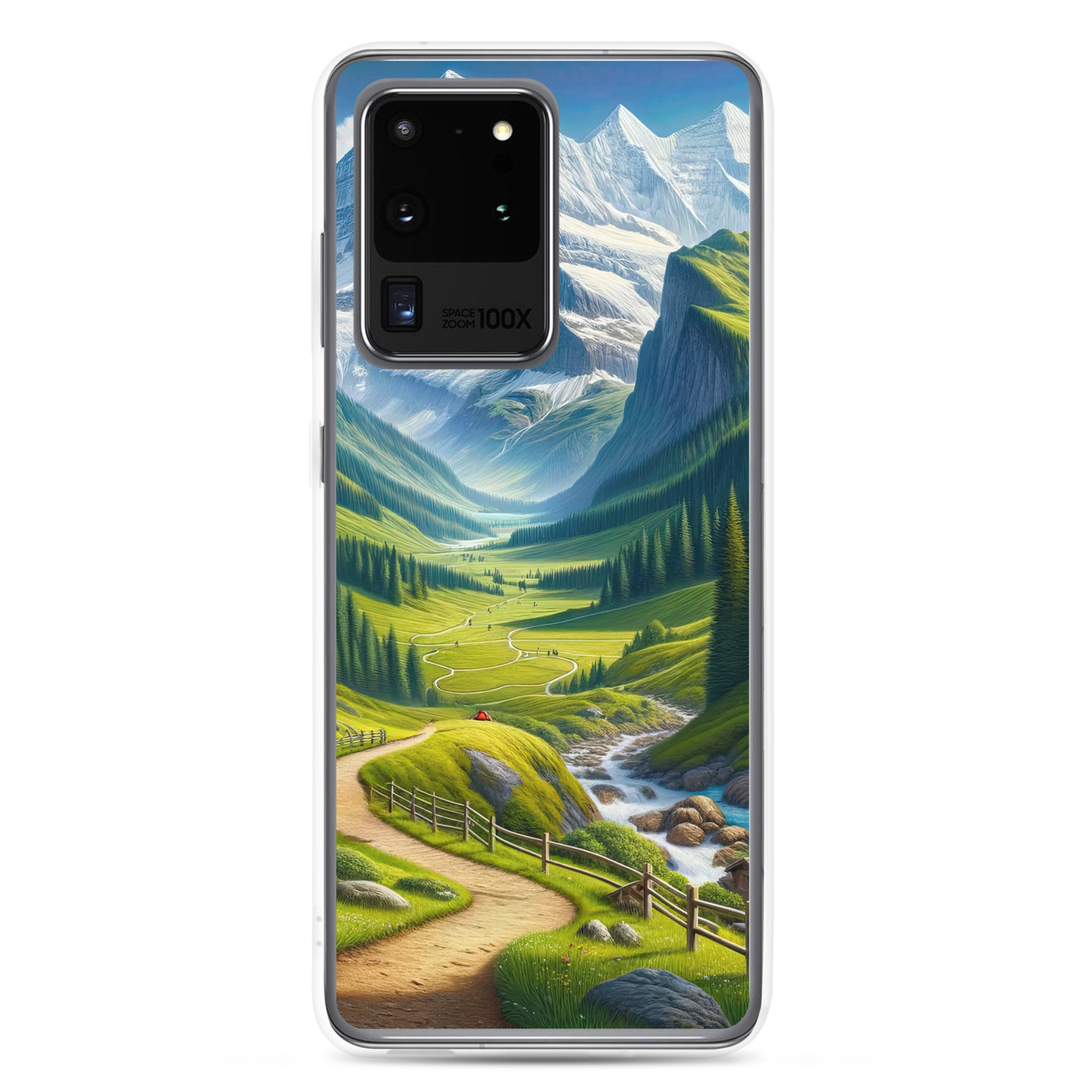 Wanderer in den Bergen und Wald: Digitale Malerei mit grünen kurvenreichen Pfaden - Samsung Schutzhülle (durchsichtig) wandern xxx yyy zzz Samsung Galaxy S20 Ultra