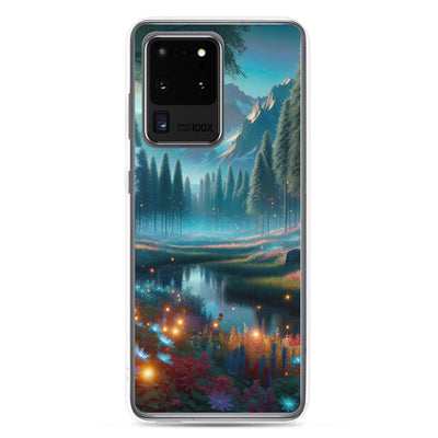 Ätherischer Alpenwald: Digitale Darstellung mit leuchtenden Bäumen und Blumen - Samsung Schutzhülle (durchsichtig) camping xxx yyy zzz Samsung Galaxy S20 Ultra