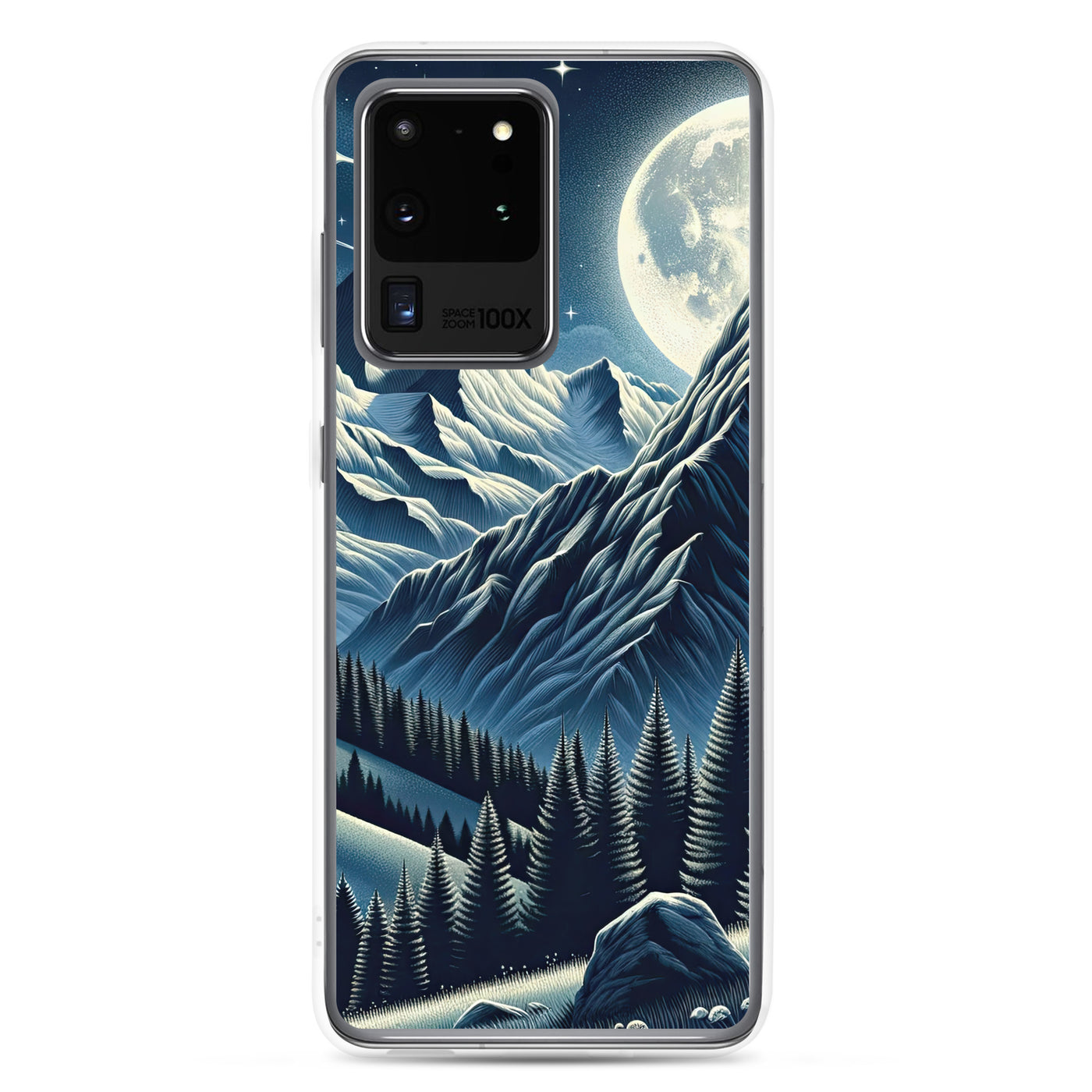 Steinbock in Alpennacht, silberne Berge und Sternenhimmel - Samsung Schutzhülle (durchsichtig) berge xxx yyy zzz Samsung Galaxy S20 Ultra