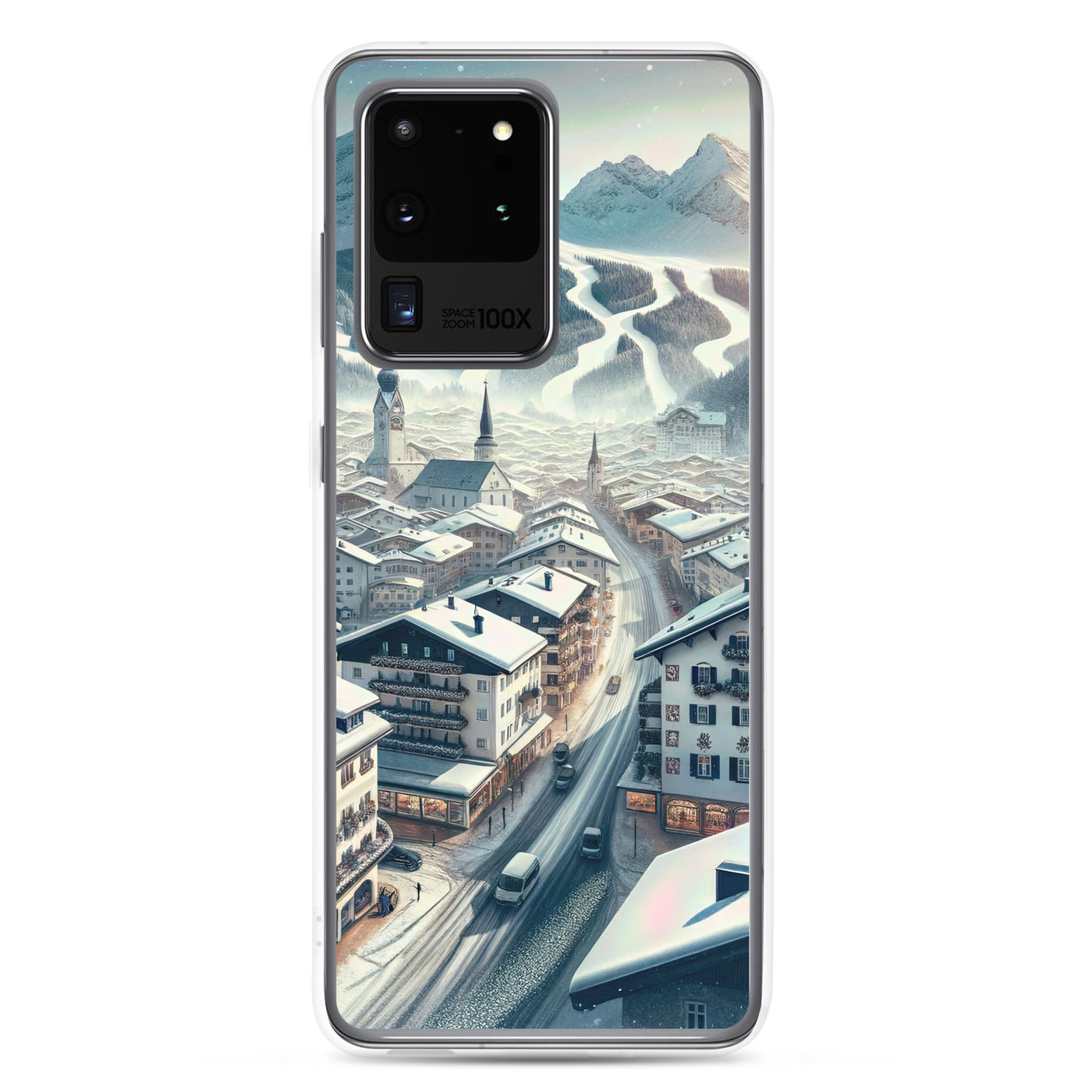 Winter in Kitzbühel: Digitale Malerei von schneebedeckten Dächern - Samsung Schutzhülle (durchsichtig) berge xxx yyy zzz Samsung Galaxy S20 Ultra