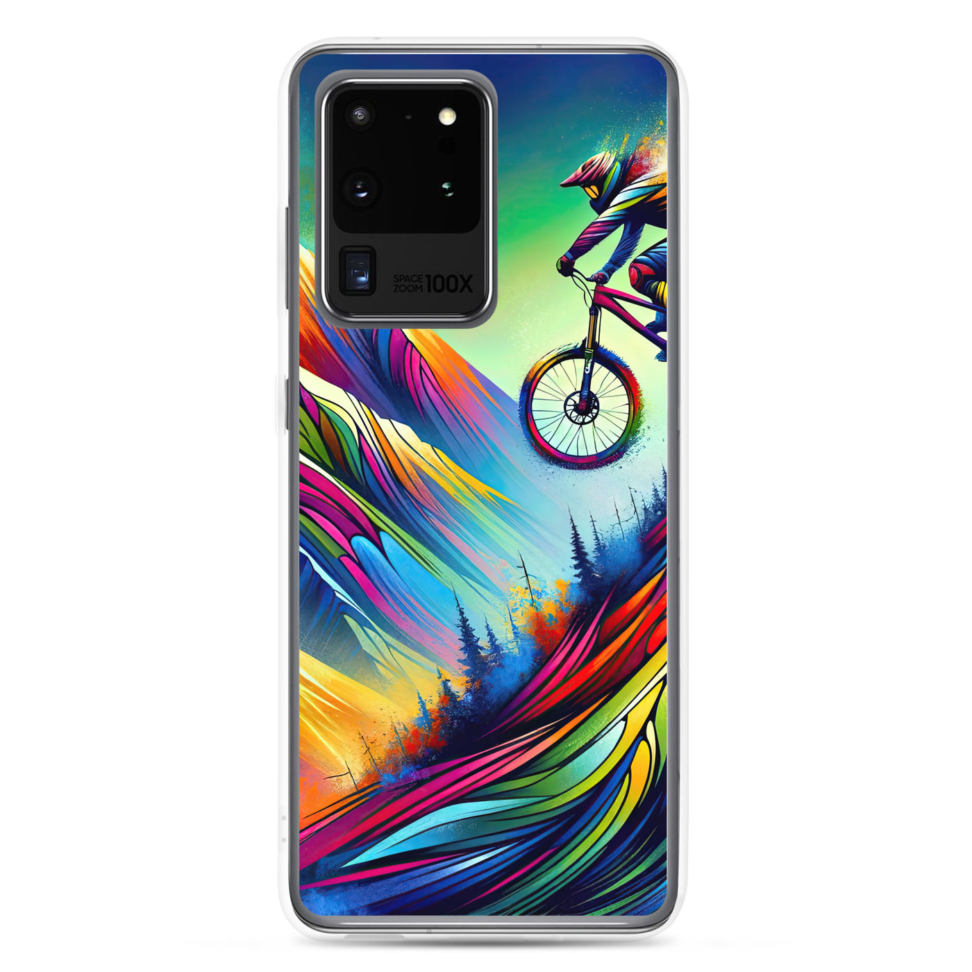 Mountainbiker in farbenfroher Alpenkulisse mit abstraktem Touch (M) - Samsung Schutzhülle (durchsichtig) xxx yyy zzz Samsung Galaxy S20 Ultra