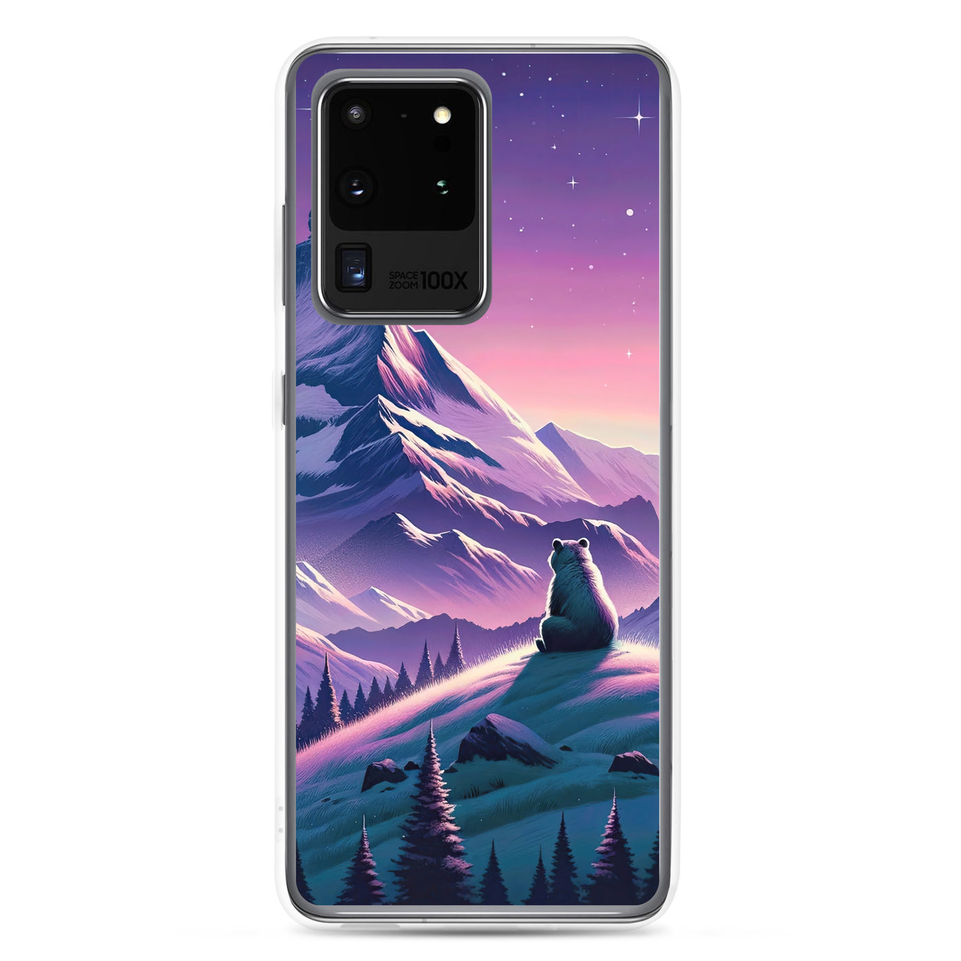 Bezaubernder Alpenabend mit Bär, lavendel-rosafarbener Himmel (AN) - Samsung Schutzhülle (durchsichtig) xxx yyy zzz Samsung Galaxy S20 Ultra