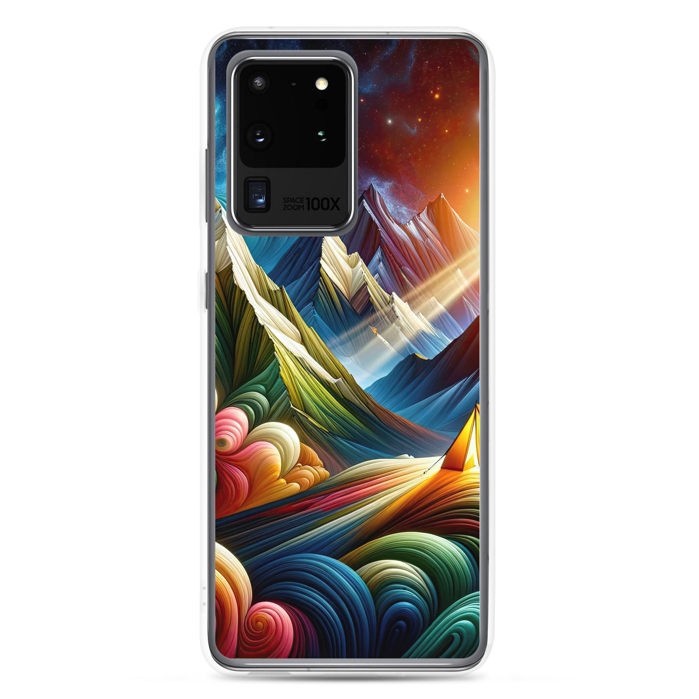 Abstrakte Bergwelt in lebendigen Farben mit Zelt - Samsung Schutzhülle (durchsichtig) camping xxx yyy zzz Samsung Galaxy S20 Ultra