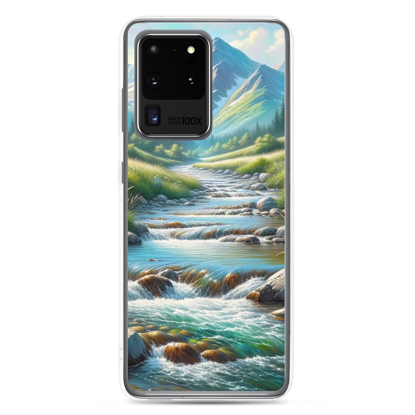 Sanfter Gebirgsbach in Ölgemälde, klares Wasser über glatten Felsen - Samsung Schutzhülle (durchsichtig) berge xxx yyy zzz Samsung Galaxy S20 Ultra
