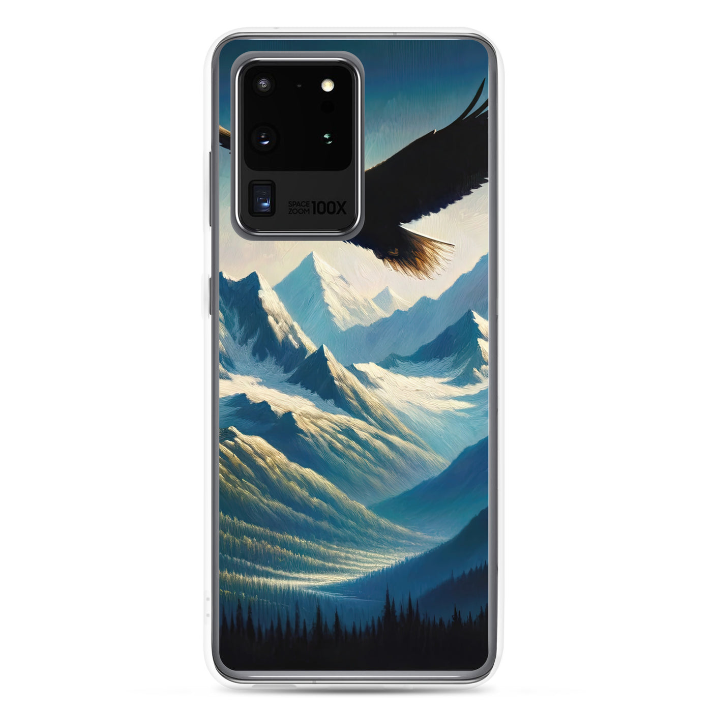 Ölgemälde eines Adlers vor schneebedeckten Bergsilhouetten - Samsung Schutzhülle (durchsichtig) berge xxx yyy zzz Samsung Galaxy S20 Ultra