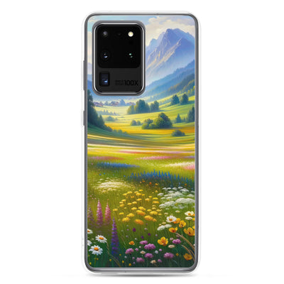 Ölgemälde einer Almwiese, Meer aus Wildblumen in Gelb- und Lilatönen - Samsung Schutzhülle (durchsichtig) berge xxx yyy zzz Samsung Galaxy S20 Ultra