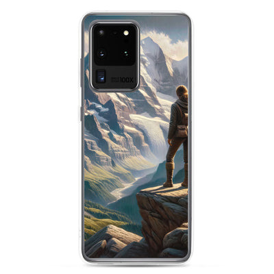 Ölgemälde der Alpengipfel mit Schweizer Abenteurerin auf Felsvorsprung - Samsung Schutzhülle (durchsichtig) wandern xxx yyy zzz Samsung Galaxy S20 Ultra