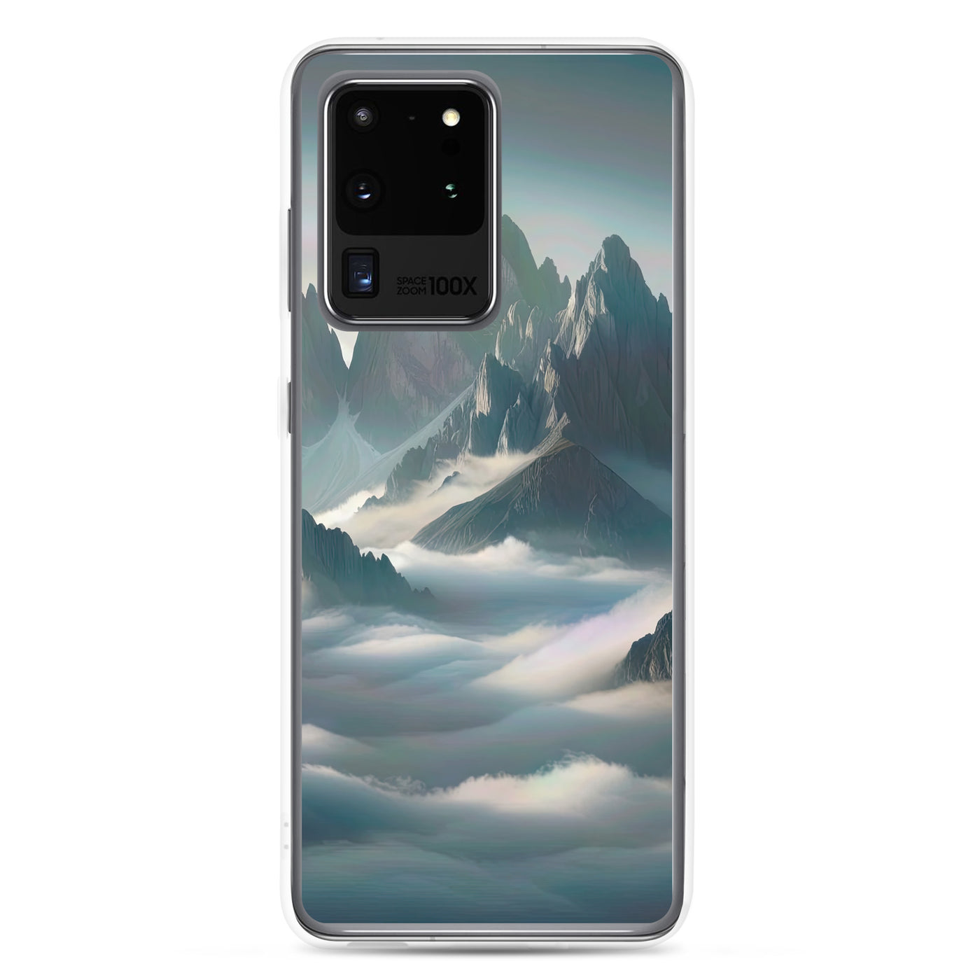 Foto eines nebligen Alpenmorgens, scharfe Gipfel ragen aus dem Nebel - Samsung Schutzhülle (durchsichtig) berge xxx yyy zzz Samsung Galaxy S20 Ultra