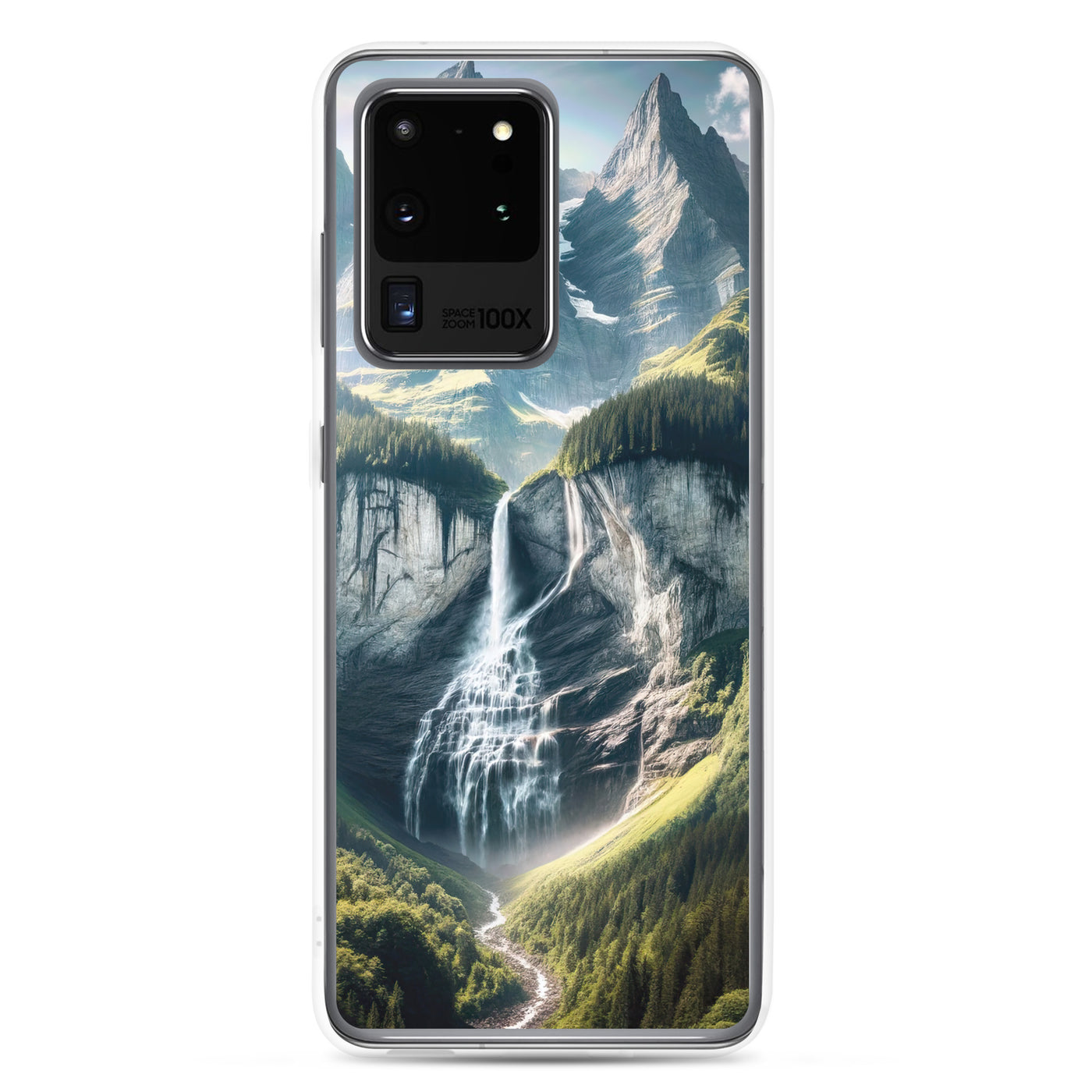 Foto der sommerlichen Alpen mit üppigen Gipfeln und Wasserfall - Samsung Schutzhülle (durchsichtig) berge xxx yyy zzz Samsung Galaxy S20 Ultra