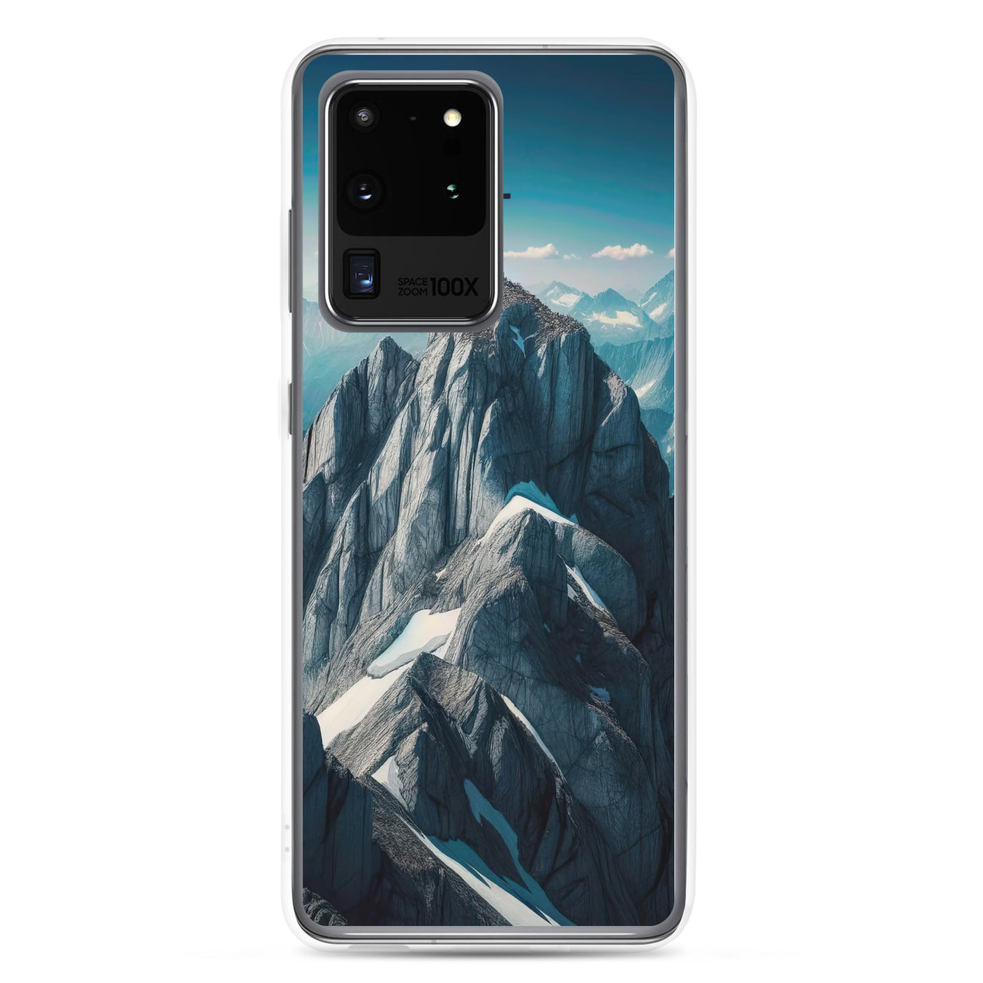 Foto der Alpen mit Gipfelkreuz an einem klaren Tag, schneebedeckte Spitzen vor blauem Himmel - Samsung Schutzhülle (durchsichtig) berge xxx yyy zzz Samsung Galaxy S20 Ultra