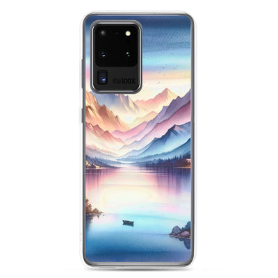 Aquarell einer Dämmerung in den Alpen, Boot auf einem See in Pastell-Licht - Samsung Schutzhülle (durchsichtig) berge xxx yyy zzz Samsung Galaxy S20 Ultra