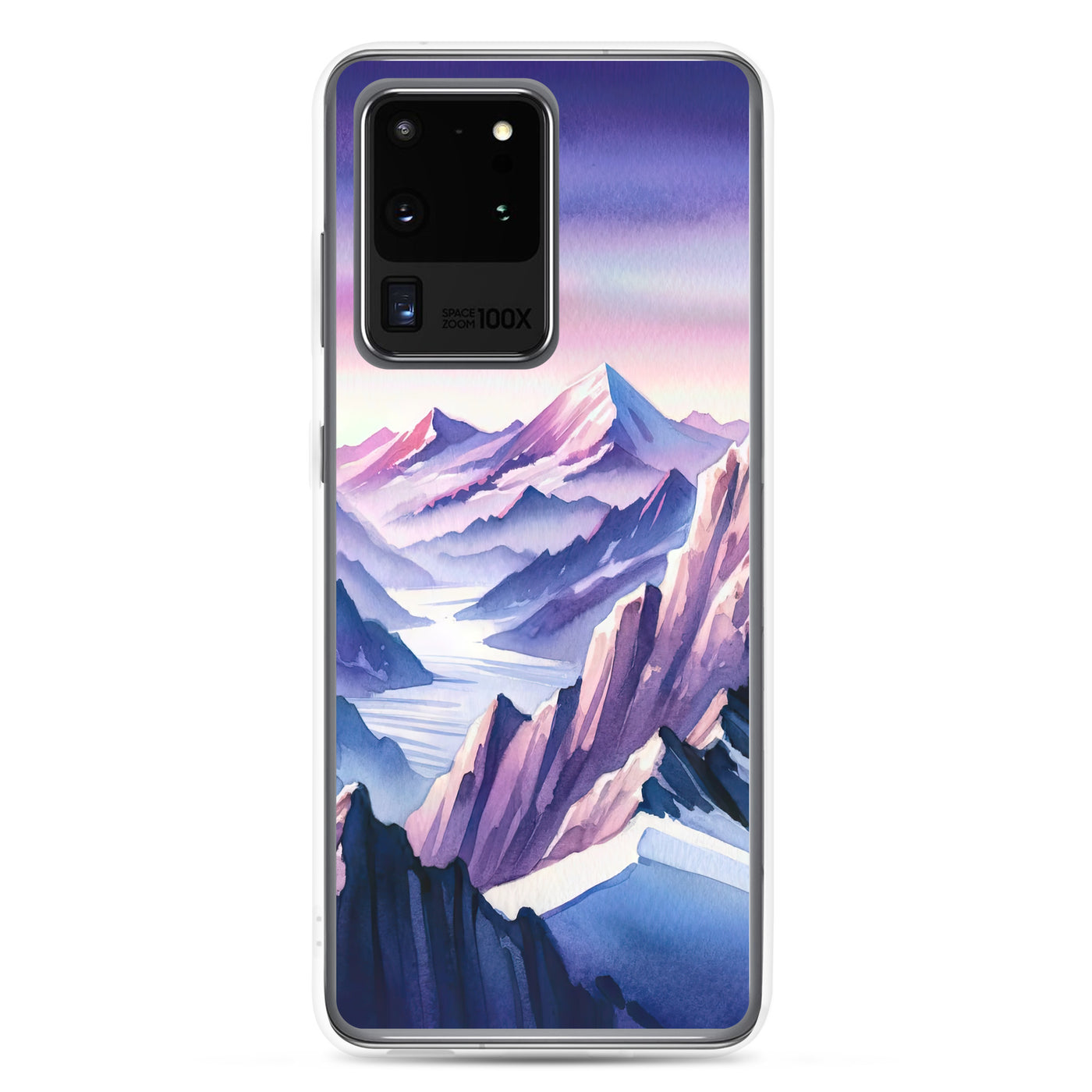 Aquarell eines Bergsteigers auf einem Alpengipfel in der Abenddämmerung - Samsung Schutzhülle (durchsichtig) wandern xxx yyy zzz Samsung Galaxy S20 Ultra
