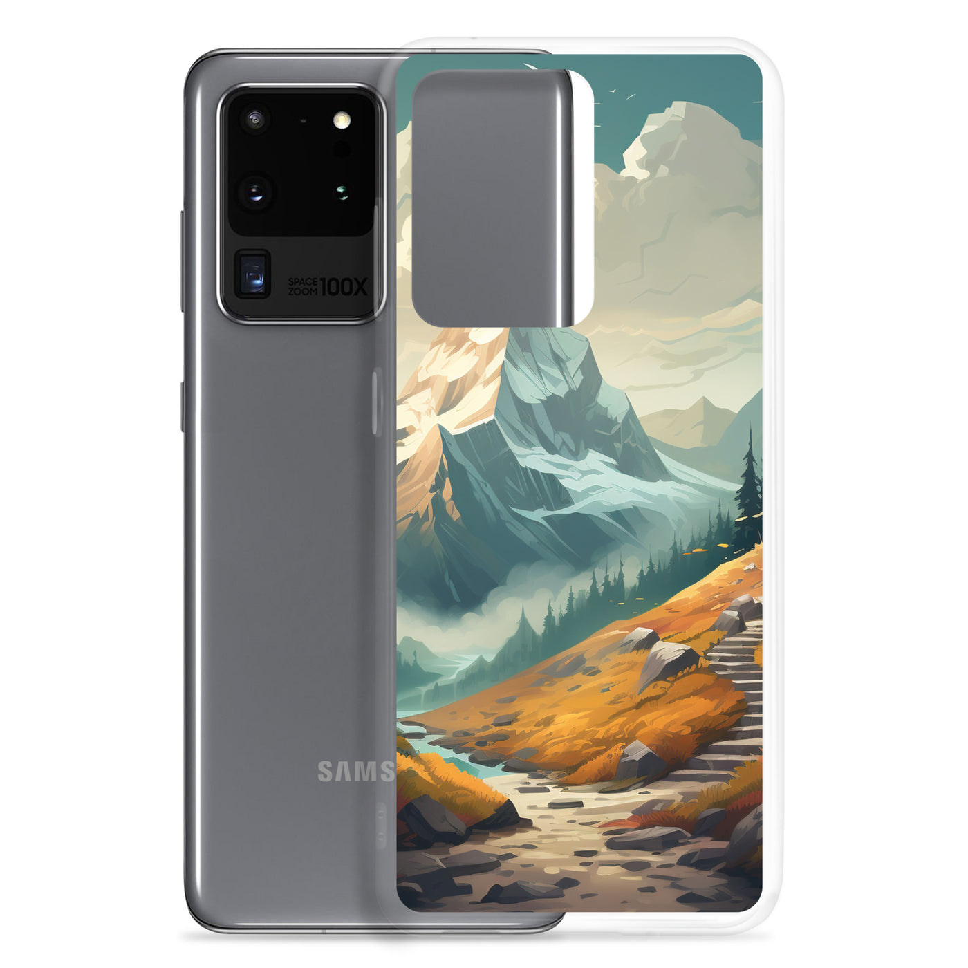 Berge, Wald und Wanderweg - Malerei - Samsung Schutzhülle (durchsichtig) berge xxx
