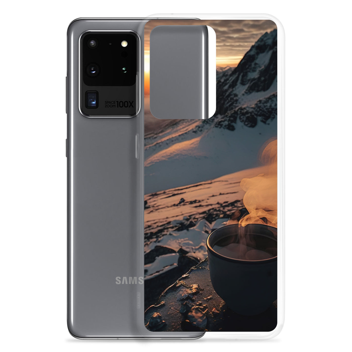 Heißer Kaffee auf einem schneebedeckten Berg - Samsung Schutzhülle (durchsichtig) berge xxx