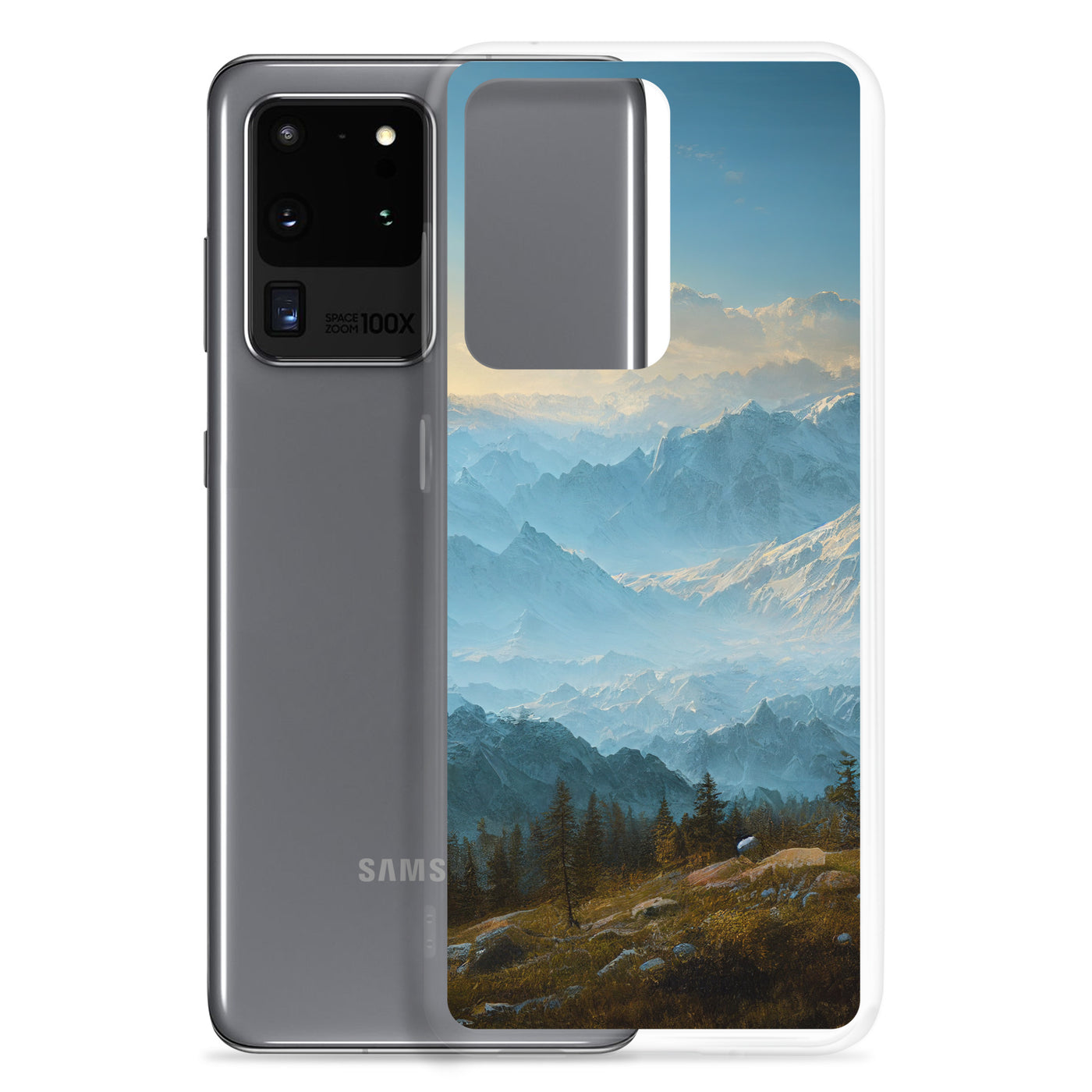 Schöne Berge mit Nebel bedeckt - Ölmalerei - Samsung Schutzhülle (durchsichtig) berge xxx