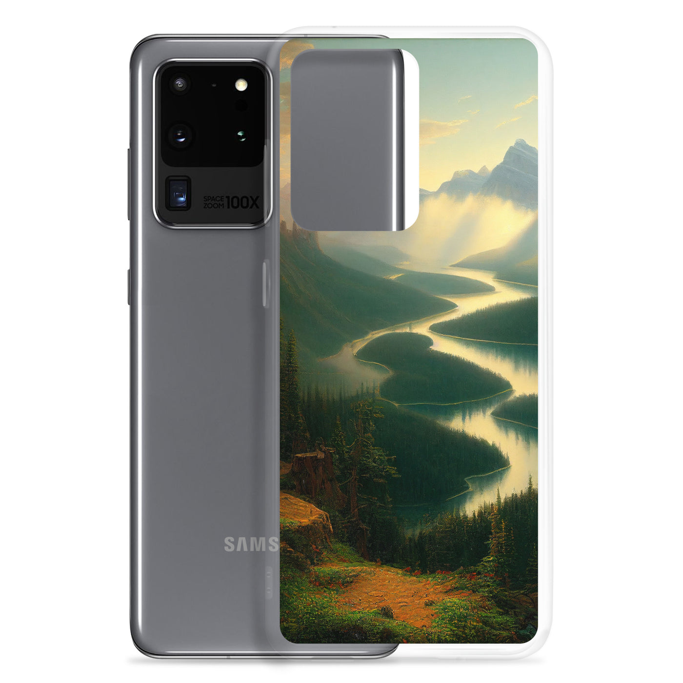 Landschaft mit Bergen, See und viel grüne Natur - Malerei - Samsung Schutzhülle (durchsichtig) berge xxx
