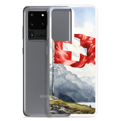 Schweizer Flagge und Berge im Hintergrund - Epische Stimmung - Malerei - Samsung Schutzhülle (durchsichtig) berge xxx
