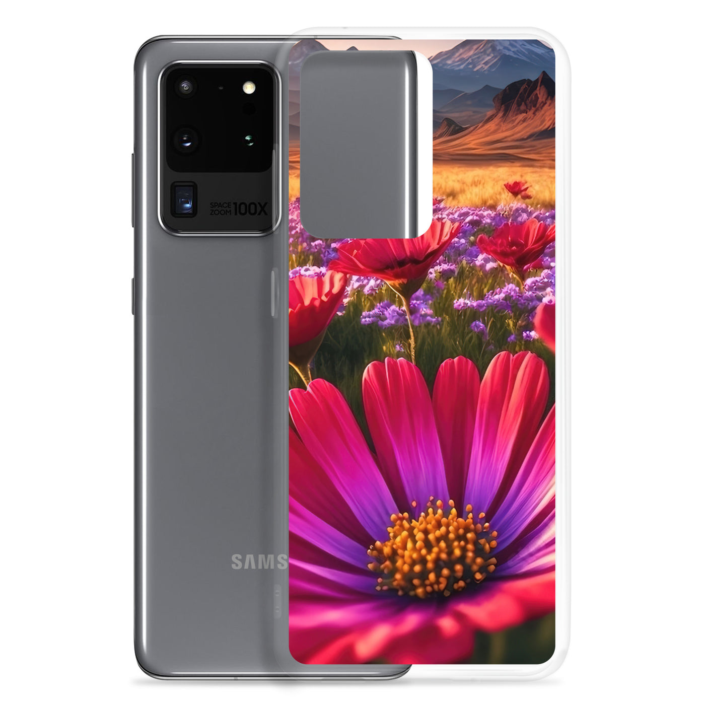 Wünderschöne Blumen und Berge im Hintergrund - Samsung Schutzhülle (durchsichtig) berge xxx