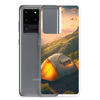 Zelt auf Berg im Sonnenaufgang - Landschafts - Samsung Schutzhülle (durchsichtig) camping xxx