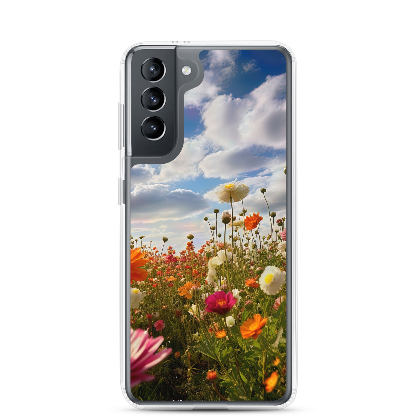 Blumenfeld und Sonnenschein - Samsung Schutzhülle (durchsichtig) camping xxx Samsung Galaxy S21