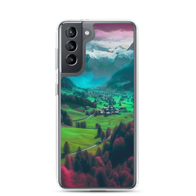 Berglandschaft und Dorf - Fotorealistische Malerei - Samsung Schutzhülle (durchsichtig) berge xxx Samsung Galaxy S21