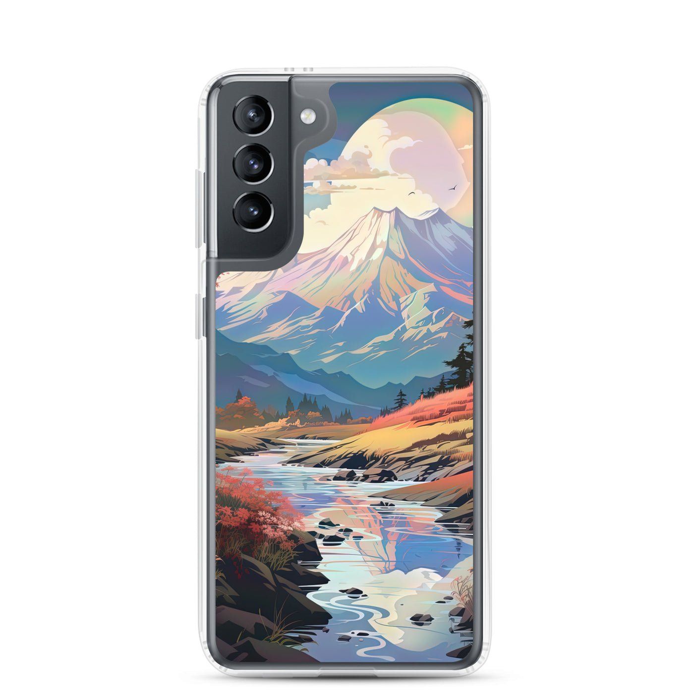 Berge. Fluss und Blumen - Malerei - Samsung Schutzhülle (durchsichtig) berge xxx Samsung Galaxy S21