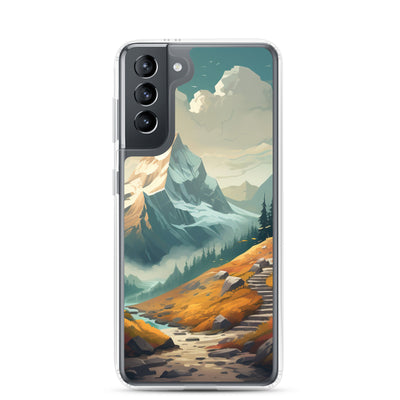 Berge, Wald und Wanderweg - Malerei - Samsung Schutzhülle (durchsichtig) berge xxx Samsung Galaxy S21