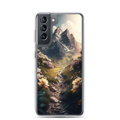 Epischer Berg, steiniger Weg und Blumen - Realistische Malerei - Samsung Schutzhülle (durchsichtig) berge xxx Samsung Galaxy S21