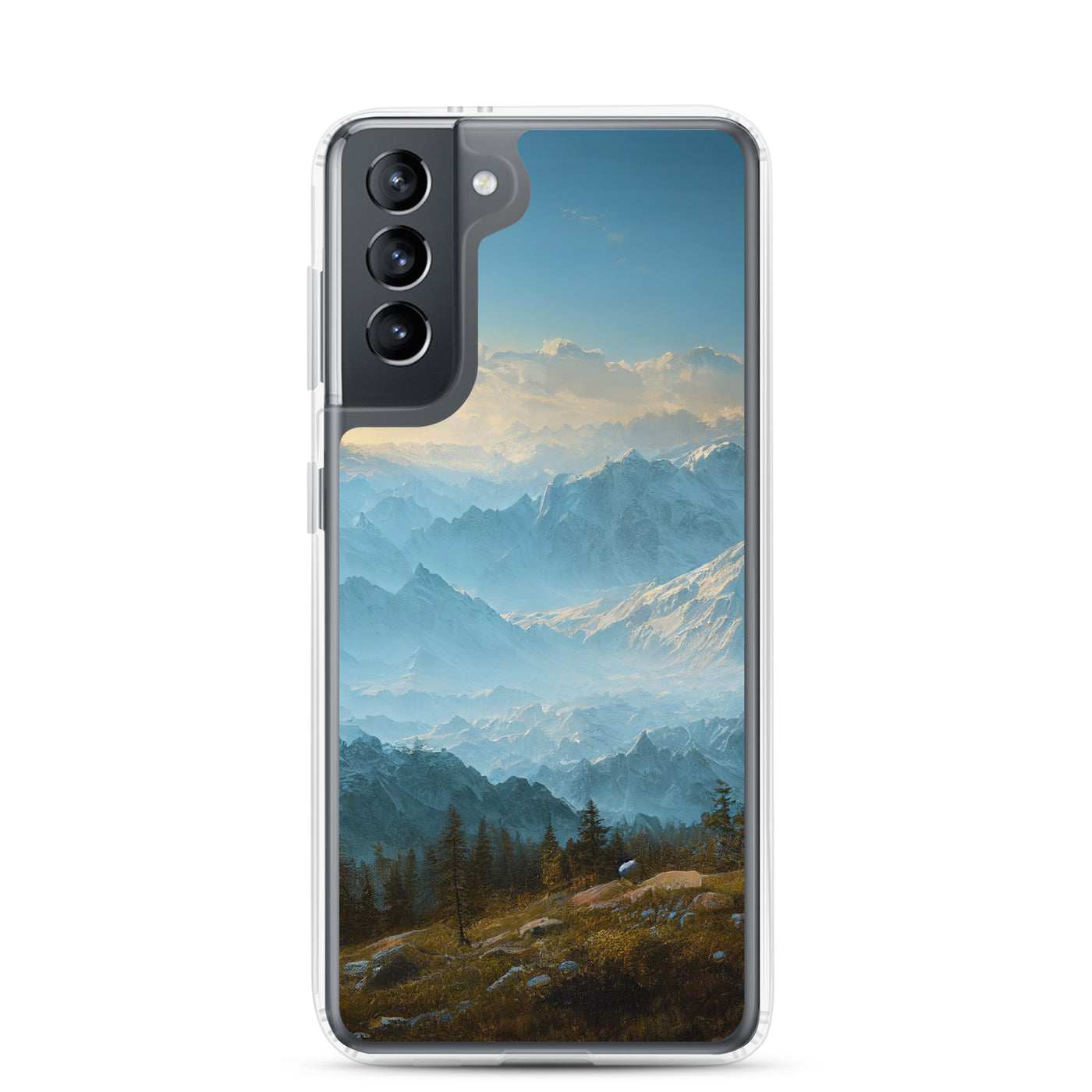 Schöne Berge mit Nebel bedeckt - Ölmalerei - Samsung Schutzhülle (durchsichtig) berge xxx Samsung Galaxy S21