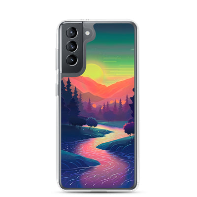 Berge, Fluss, Sonnenuntergang - Malerei - Samsung Schutzhülle (durchsichtig) berge xxx Samsung Galaxy S21
