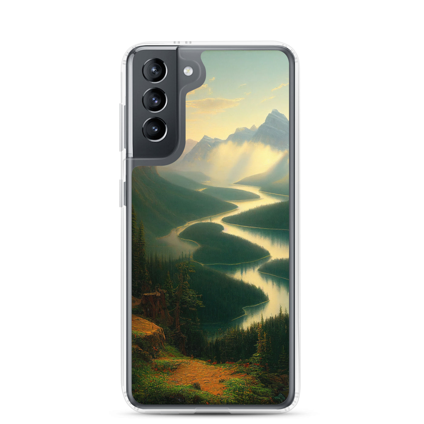 Landschaft mit Bergen, See und viel grüne Natur - Malerei - Samsung Schutzhülle (durchsichtig) berge xxx Samsung Galaxy S21