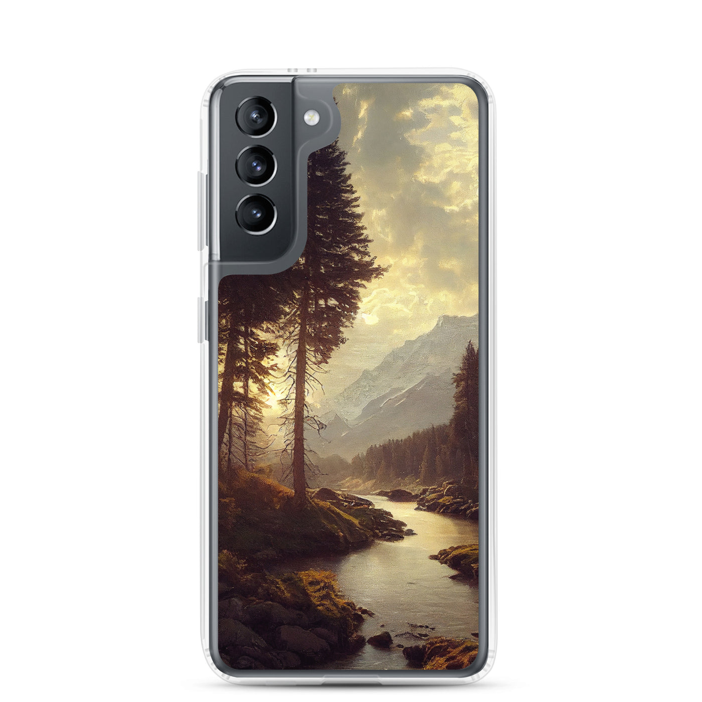 Landschaft mit Bergen, Fluss und Bäumen - Malerei - Samsung Schutzhülle (durchsichtig) berge xxx Samsung Galaxy S21