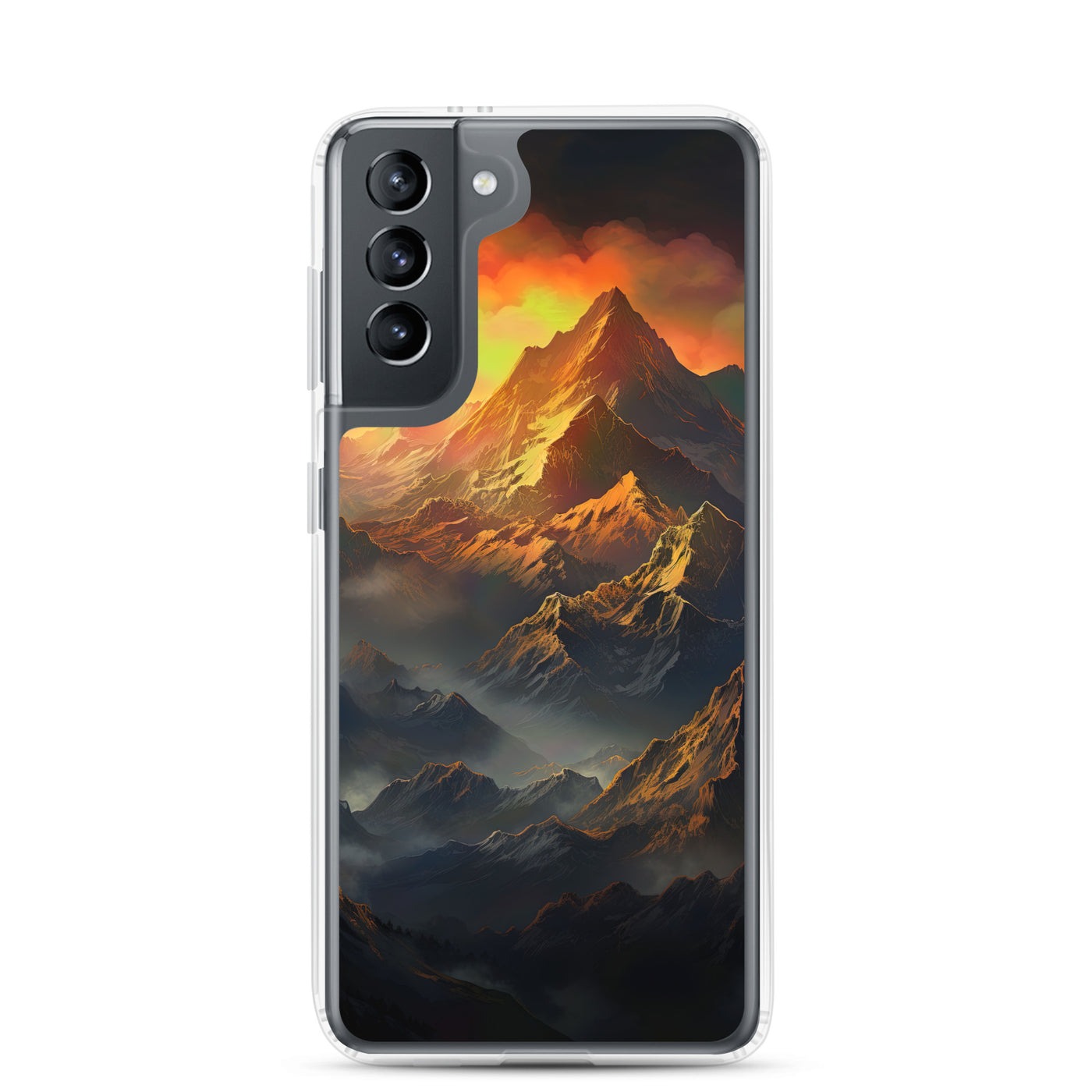 Wunderschöne Himalaya Gebirge im Nebel und Sonnenuntergang - Malerei - Samsung Schutzhülle (durchsichtig) berge xxx Samsung Galaxy S21