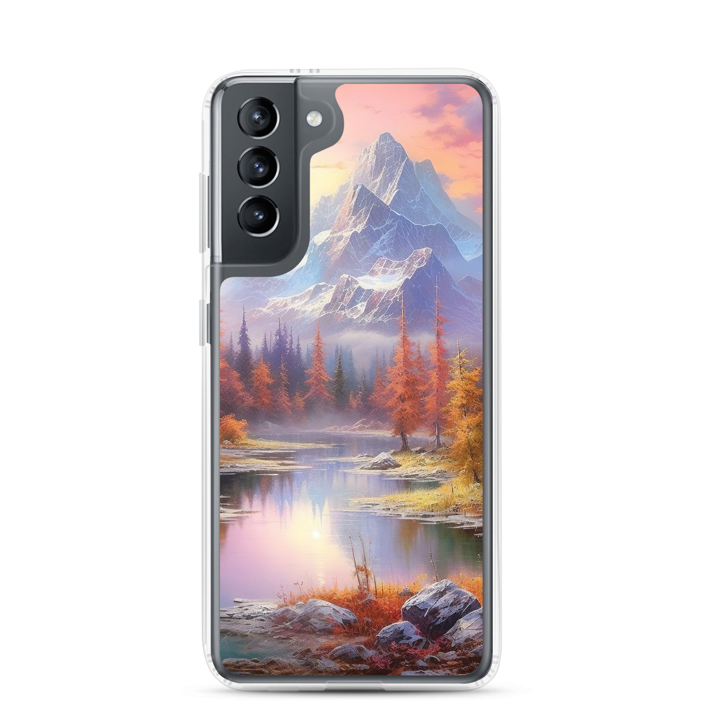 Landschaftsmalerei - Berge, Bäume, Bergsee und Herbstfarben - Samsung Schutzhülle (durchsichtig) berge xxx Samsung Galaxy S21