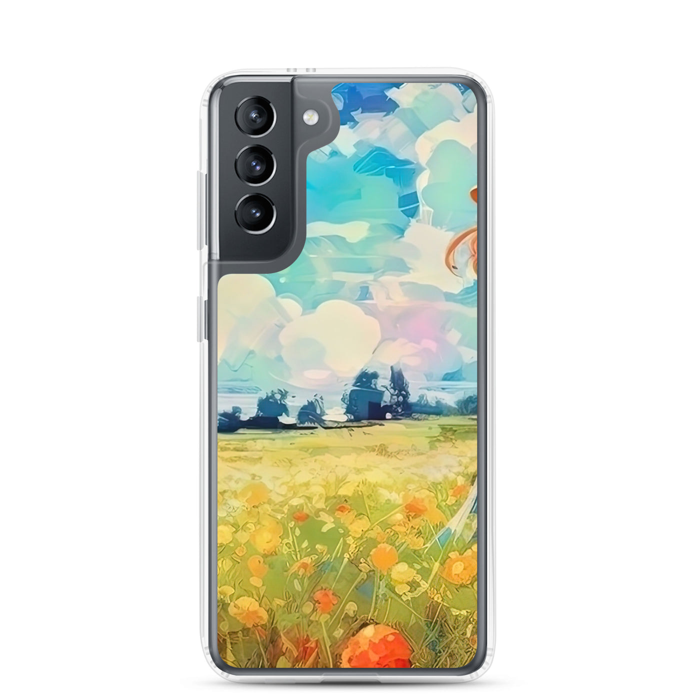 Dame mit Hut im Feld mit Blumen - Landschaftsmalerei - Samsung Schutzhülle (durchsichtig) camping xxx Samsung Galaxy S21