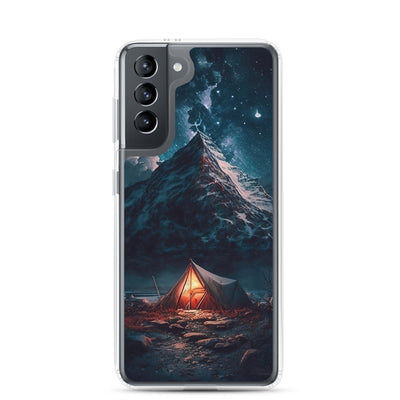 Zelt und Berg in der Nacht - Sterne am Himmel - Landschaftsmalerei - Samsung Schutzhülle (durchsichtig) camping xxx Samsung Galaxy S21