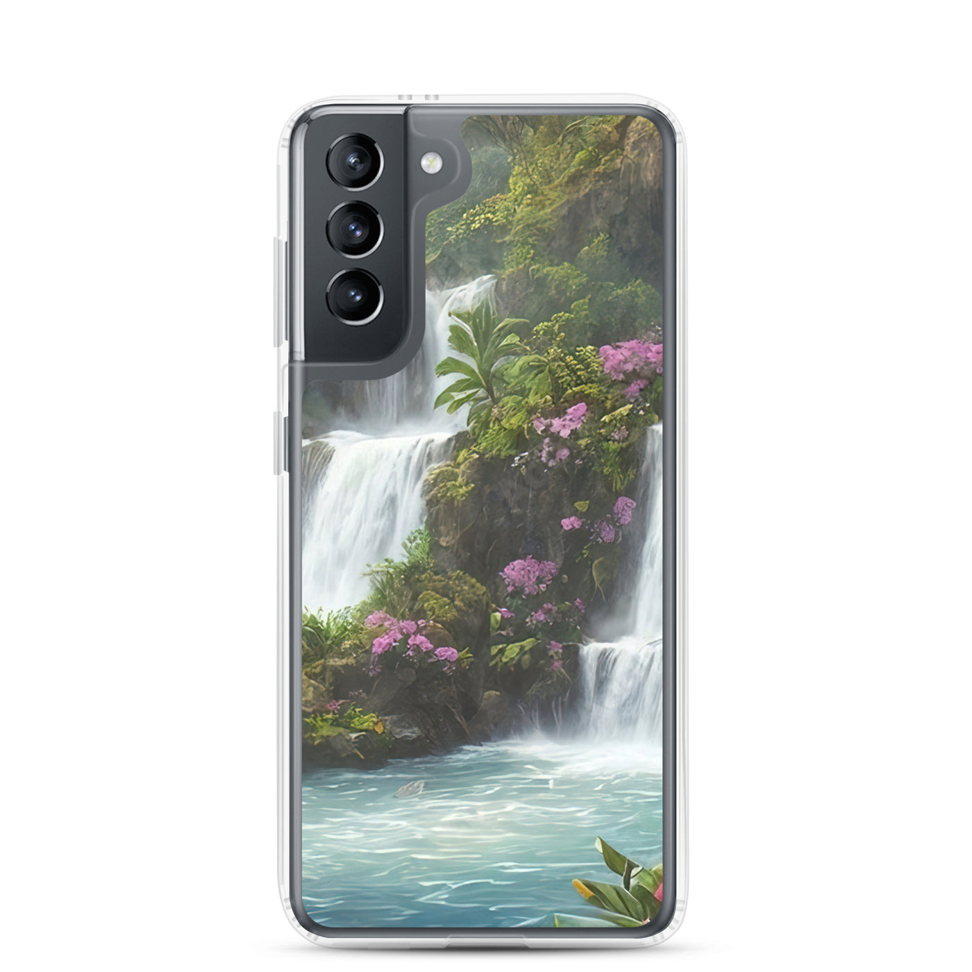 Wasserfall im Wald und Blumen - Schöne Malerei - Samsung Schutzhülle (durchsichtig) camping xxx Samsung Galaxy S21