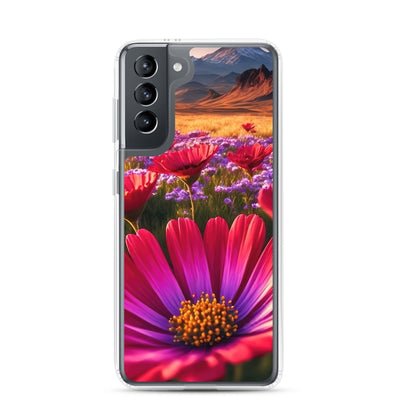 Wünderschöne Blumen und Berge im Hintergrund - Samsung Schutzhülle (durchsichtig) berge xxx Samsung Galaxy S21