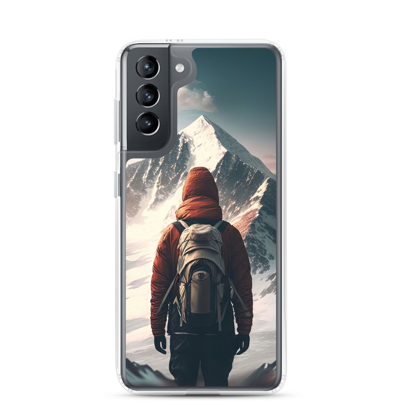 Wanderer von hinten vor einem Berg - Malerei - Samsung Schutzhülle (durchsichtig) berge xxx Samsung Galaxy S21