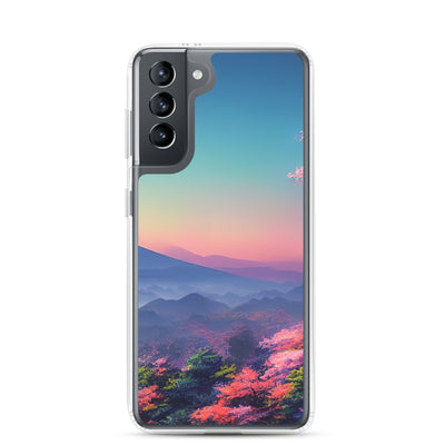 Berg und Wald mit pinken Bäumen - Landschaftsmalerei - Samsung Schutzhülle (durchsichtig) berge xxx Samsung Galaxy S21