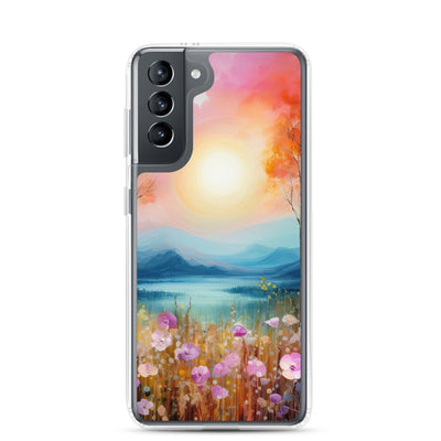Berge, See, pinke Bäume und Blumen - Malerei - Samsung Schutzhülle (durchsichtig) berge xxx Samsung Galaxy S21