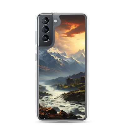 Berge, Sonne, steiniger Bach und Wolken - Epische Stimmung - Samsung Schutzhülle (durchsichtig) berge xxx Samsung Galaxy S21