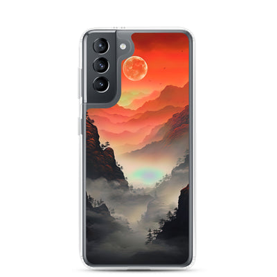 Gebirge, rote Farben und Nebel - Episches Kunstwerk - Samsung Schutzhülle (durchsichtig) berge xxx Samsung Galaxy S21