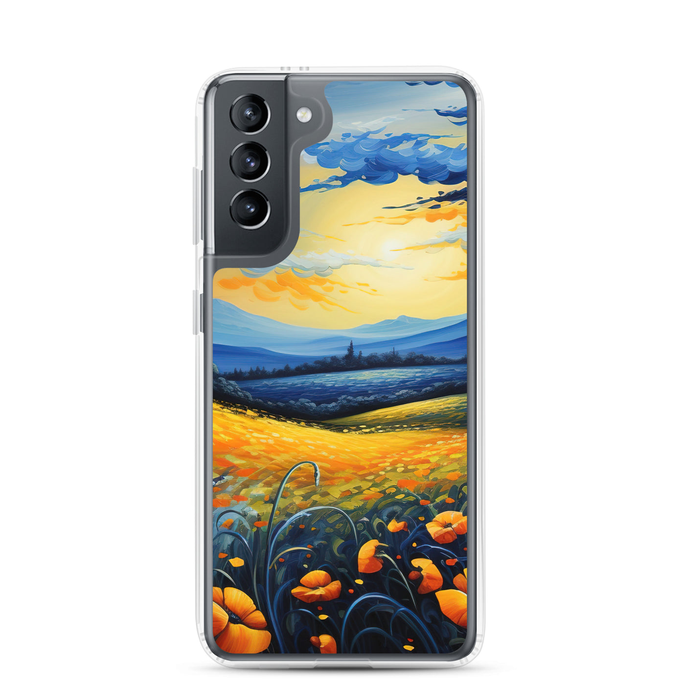 Berglandschaft mit schönen gelben Blumen - Landschaftsmalerei - Samsung Schutzhülle (durchsichtig) berge xxx Samsung Galaxy S21