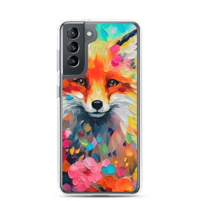 Schöner Fuchs im Blumenfeld - Farbige Malerei - Samsung Schutzhülle (durchsichtig) camping xxx Samsung Galaxy S21