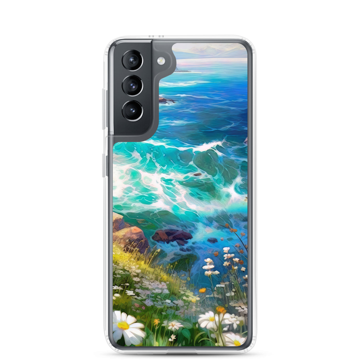 Berge, Blumen, Fluss und Steine - Malerei - Samsung Schutzhülle (durchsichtig) camping xxx Samsung Galaxy S21