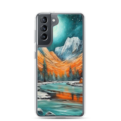 Berglandschaft und Zelte - Nachtstimmung - Landschaftsmalerei - Samsung Schutzhülle (durchsichtig) camping xxx Samsung Galaxy S21