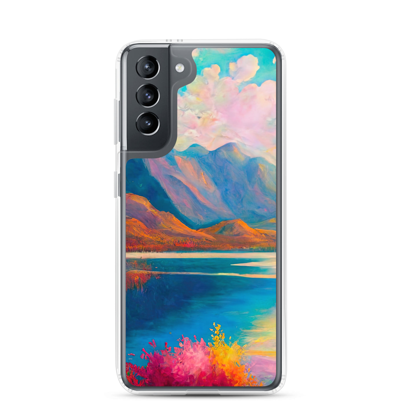 Berglandschaft und Bergsee - Farbige Ölmalerei - Samsung Schutzhülle (durchsichtig) berge xxx Samsung Galaxy S21