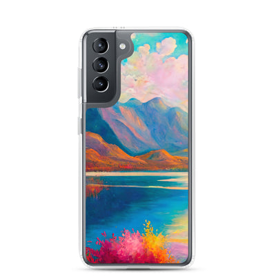 Berglandschaft und Bergsee - Farbige Ölmalerei - Samsung Schutzhülle (durchsichtig) berge xxx Samsung Galaxy S21